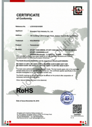 Optical Module (RoHS Certificate)